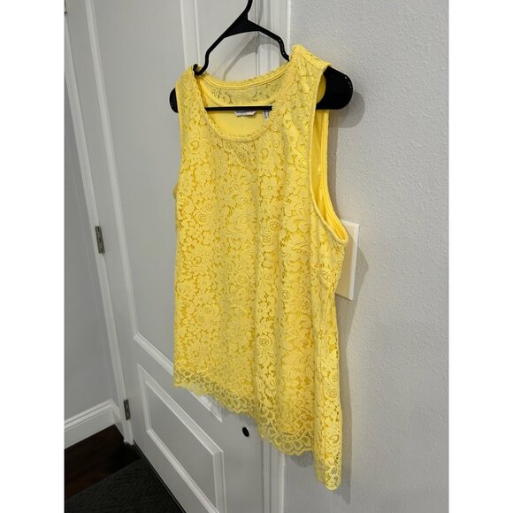 Isaac Mizrahi Live! Floral Lace Tank Top Yellow Sz Large Sleeveless Bohemian - Picture 3 of 10